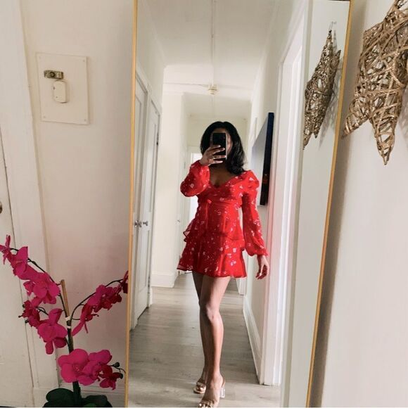 NORDSTROM RED FLORAL MINI DRESS - Picture 5 of 16